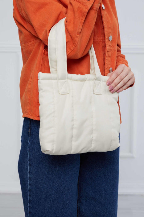 Sturdy and Stylish Handbag with Magnetic Closure, Strong Handmade Handbag made from Polyamide Fabric, Women's Tote Bag,CK-50 Ivory