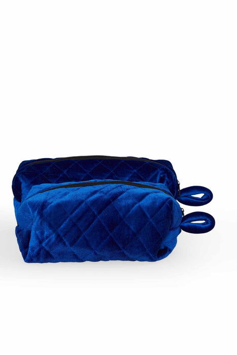 Velvet Zippered Makeup Bag with Handle, 10 x 4 Inches (25x10 cm.) Handmade Cosmetic Handbag, Elegant Soft Touch Makeup Bag for Women,CMB-7 Sax Blue