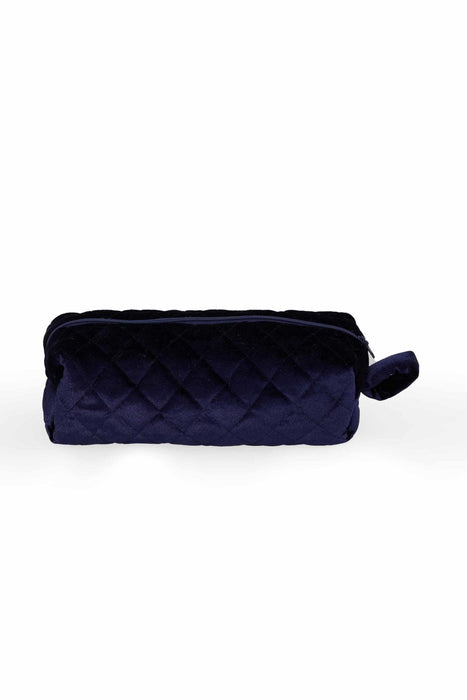 Velvet Zippered Makeup Bag with Handle, 10 x 4 Inches (25x10 cm.) Handmade Cosmetic Handbag, Elegant Soft Touch Makeup Bag for Women,CMB-7 Navy Blue