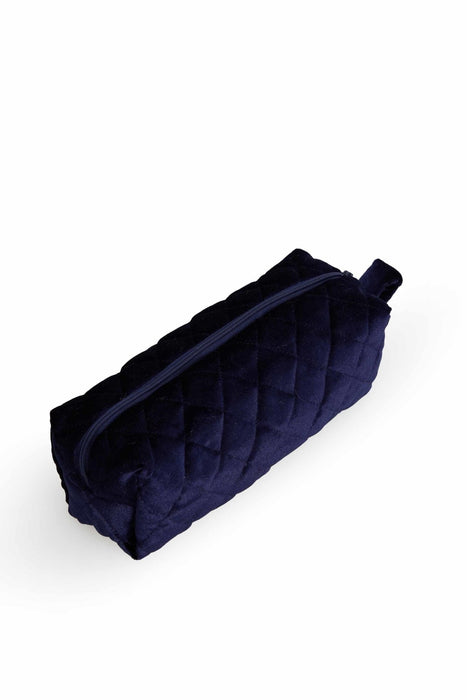 Velvet Zippered Makeup Bag with Handle, 10 x 4 Inches (25x10 cm.) Handmade Cosmetic Handbag, Elegant Soft Touch Makeup Bag for Women,CMB-7 Navy Blue