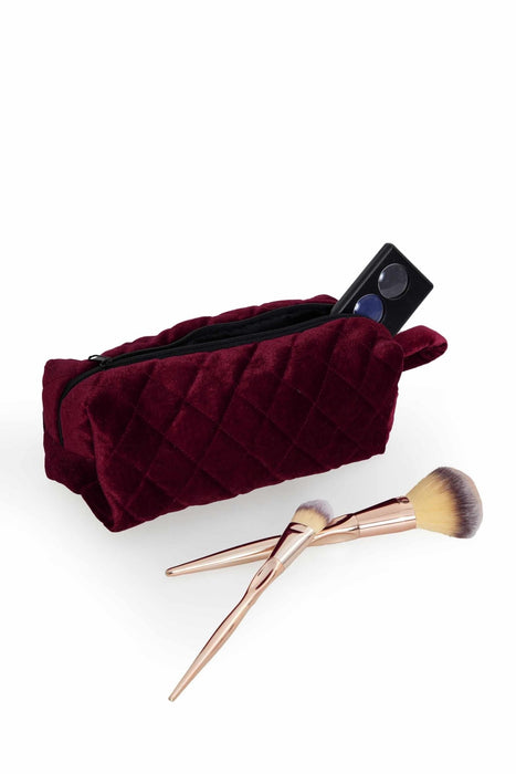 Velvet Zippered Makeup Bag with Handle, 10 x 4 Inches (25x10 cm.) Handmade Cosmetic Handbag, Elegant Soft Touch Makeup Bag for Women,CMB-7 Maroon