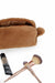 Plush Zippered Makeup Bag with Handle, 7.9 x 5.9 Inches (20x15 cm.) Handmade Cosmetic Bag with a Soft Touch,CMK-6 Light Brown