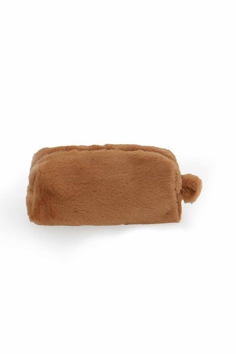 Plush Zippered Makeup Bag with Handle, 7.9 x 5.9 Inches (20x15 cm.) Handmade Cosmetic Bag with a Soft Touch,CMK-6 Light Brown