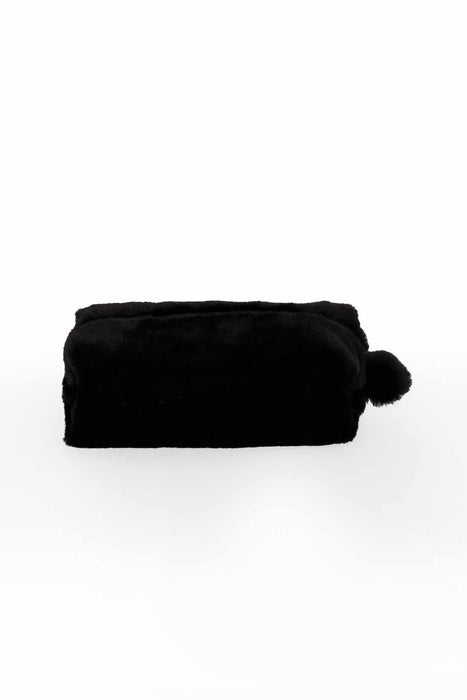 Plush Zippered Makeup Bag with Handle, 7.9 x 5.9 Inches (20x15 cm.) Handmade Cosmetic Bag with a Soft Touch,CMK-6 Black