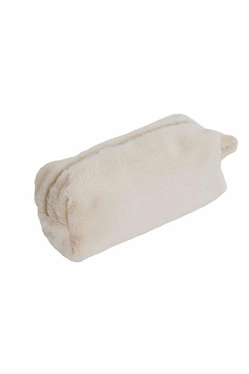 Plush Zippered Makeup Bag with Handle, 7.9 x 5.9 Inches (20x15 cm.) Handmade Cosmetic Bag with a Soft Touch,CMK-6 Beige