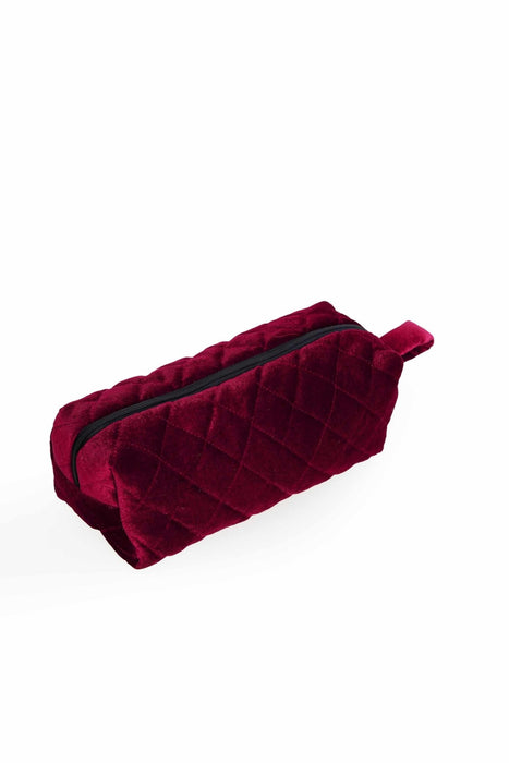 Velvet Zippered Makeup Bag with Handle, 7.9 x 4 Inches (20x10 cm.) Handmade Cosmetic Handbag, Elegant Soft Touch Makeup Bag for Women,CMK-7 Maroon