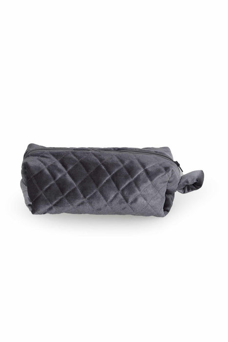 Velvet Zippered Makeup Bag with Handle, 7.9 x 4 Inches (20x10 cm.) Handmade Cosmetic Handbag, Elegant Soft Touch Makeup Bag for Women,CMK-7 Grey