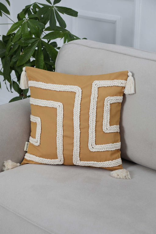 Boho Square Decorative Throw Pillow Cover with Tassels on the Edges, 18x18 Inches Cushion Cover for Modern Living Rooms,K-268 Mustard Yellow