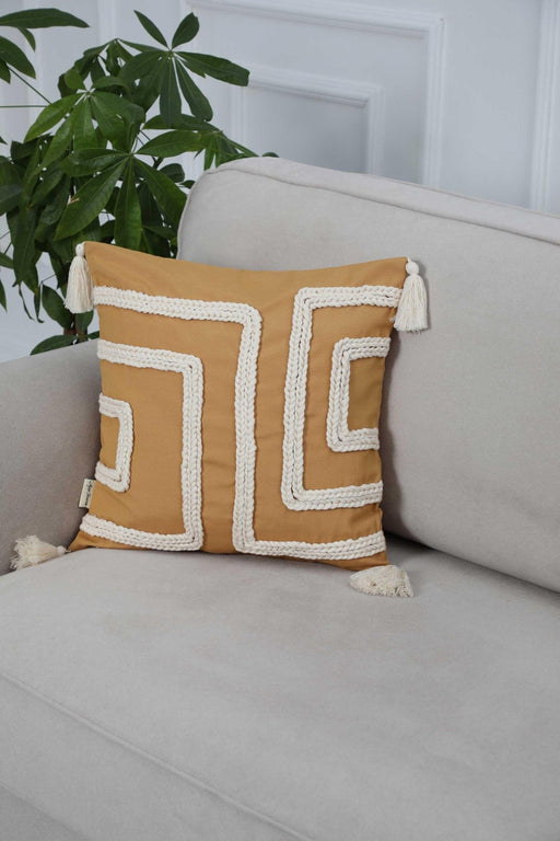 Boho Square Decorative Throw Pillow Cover with Tassels on the Edges, 18x18 Inches Cushion Cover for Modern Living Rooms,K-268 Mustard Yellow