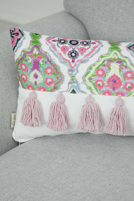 Tasseled 20x12 Pillow Cover with Adorable Patterns, Decorative Cushion Cover with Hanging Tassels, Stylish Lumbar Pillow Cover,K-273 Suzani Pattern 5 - Suzani Pattern 15