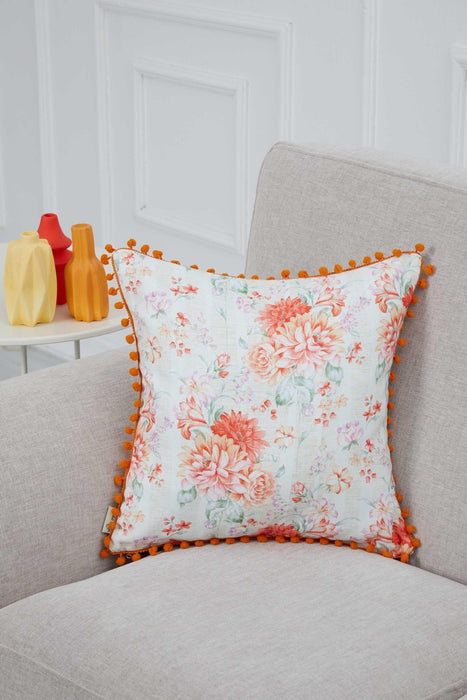 Boho Printed Pillow Cover with Pom-poms and Classy Pattern Options, 18x18 Inches Cushion Covers for Sofa and Couch,K-298 Suzani Pattern 64