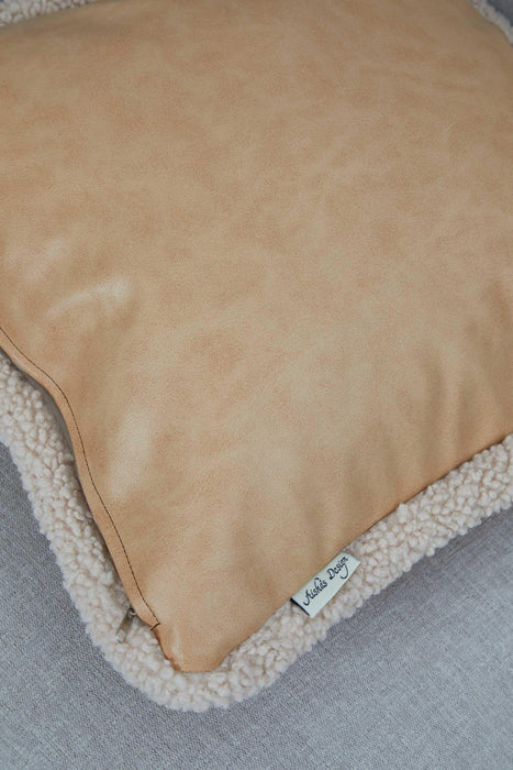 Luxe Faux Leather Quilted Pillow Cover with Teddy Edges, Solid Quilted Teddy Fabric Border Pillow Cover, 18x18 Inches Cushion Cover,K-305