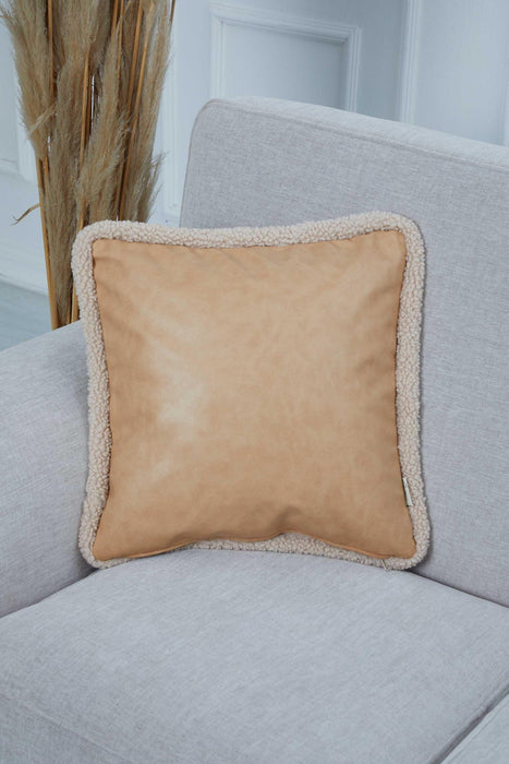 Luxe Faux Leather Quilted Pillow Cover with Teddy Edges, Solid Quilted Teddy Fabric Border Pillow Cover, 18x18 Inches Cushion Cover,K-305