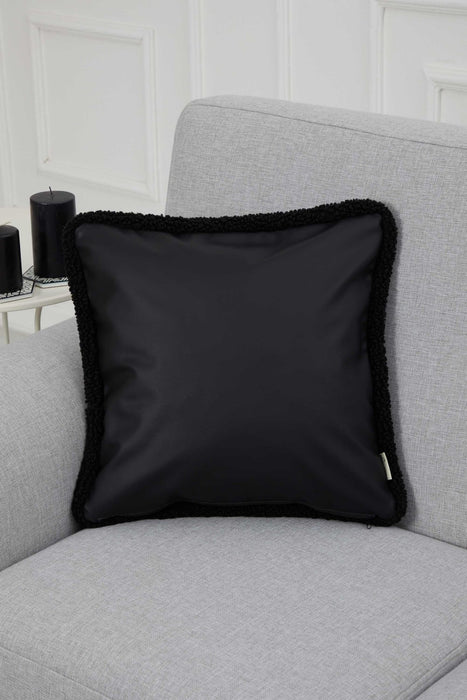 Luxe Faux Leather Quilted Pillow Cover with Teddy Edges, Solid Quilted Teddy Fabric Border Pillow Cover, 18x18 Inches Cushion Cover,K-305