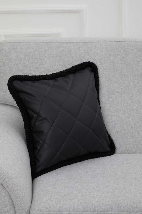 Luxe Faux Leather Quilted Pillow Cover with Teddy Edges, Solid Quilted Teddy Fabric Border Pillow Cover, 18x18 Inches Cushion Cover,K-305