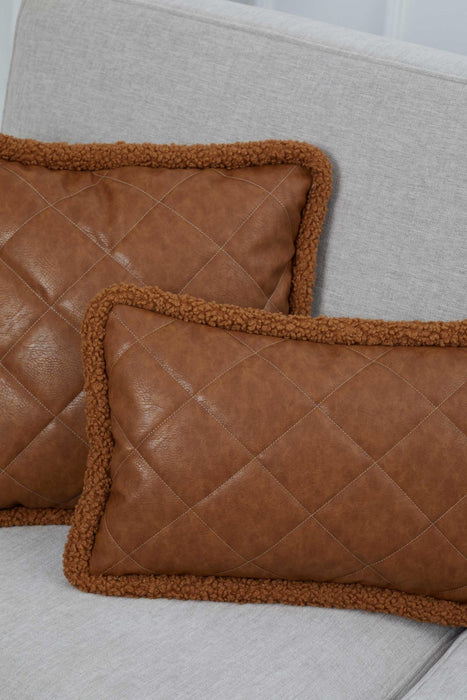 Luxe Faux Leather Quilted Pillow Cover with Teddy Edges, Solid Quilted Teddy Fabric Border Pillow Cover, 18x18 Inches Cushion Cover,K-305