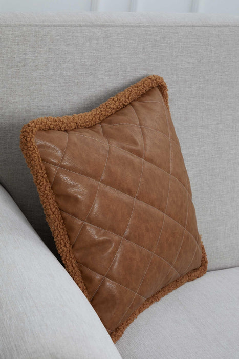 Luxe Faux Leather Quilted Pillow Cover with Teddy Edges, Solid Quilted Teddy Fabric Border Pillow Cover, 18x18 Inches Cushion Cover,K-305