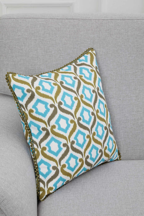 Fancy Bohemian Throw Pillow Cover with Anatolian Motifs and Side Accessories, 18x18 Inches Decorative Cushion Cover for Living Rooms,K-310 Suzani Pattern 77