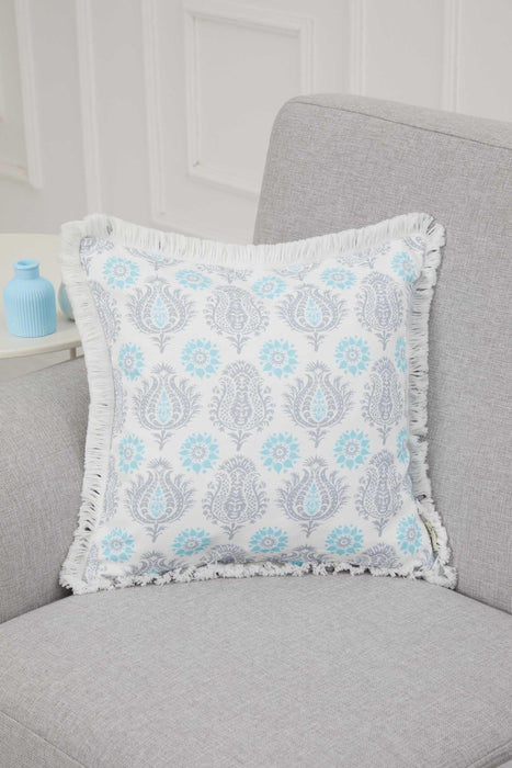 Anatolian-Patterned Cushion Cover with Fringed Edges and Cute Pom-Poms, 18x18 Inches Stylish and Decorative Throw Pillow Cover,K-311 Suzani Pattern 63