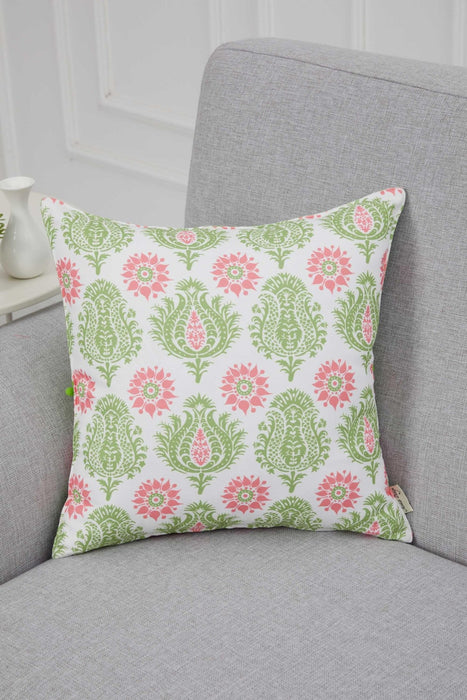 Spring-Inspired Throw Pillow Cover with Pom-Pom Trim, Handmade 18x18 Inches Paisley and Stripe Pillow Cover Design for Sofa and Couch,K-315 Suzani Pattern 79-80