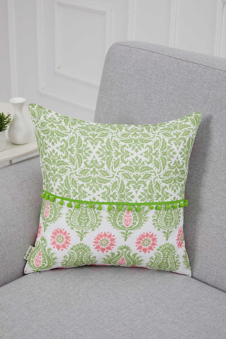 Spring-Inspired Throw Pillow Cover with Pom-Pom Trim, Handmade 18x18 Inches Paisley and Stripe Pillow Cover Design for Sofa and Couch,K-315 Suzani Pattern 79-80