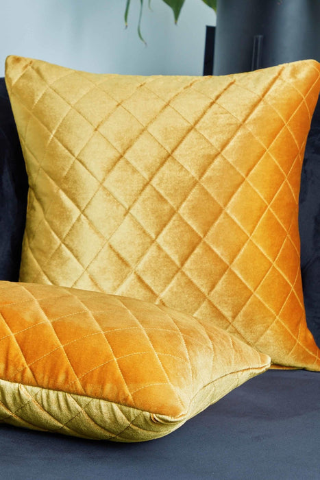 Boho Style Throw Pillow Cover made from Velvet, Decorative 18x18 Inches Quilted Handmade Pillow Cover for Modern Home Decoration,K-330 Mustard Yellow