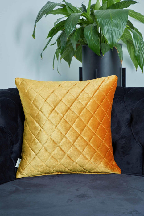 Boho Style Throw Pillow Cover made from Velvet, Decorative 18x18 Inches Quilted Handmade Pillow Cover for Modern Home Decoration,K-330 Mustard Yellow