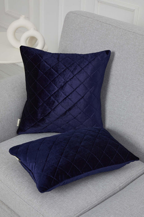 Boho Style Throw Pillow Cover made from Velvet, Decorative 18x18 Inches Quilted Handmade Pillow Cover for Modern Home Decoration,K-330 Navy Blue