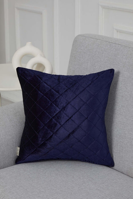 Boho Style Throw Pillow Cover made from Velvet, Decorative 18x18 Inches Quilted Handmade Pillow Cover for Modern Home Decoration,K-330 Navy Blue