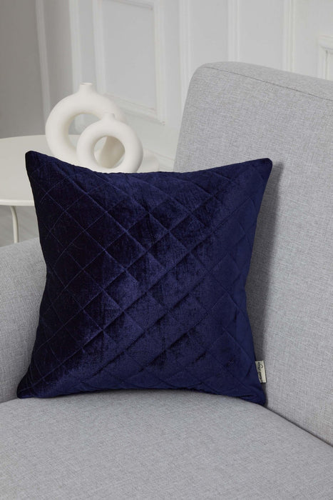 Boho Style Throw Pillow Cover made from Velvet, Decorative 18x18 Inches Quilted Handmade Pillow Cover for Modern Home Decoration,K-330 Navy Blue