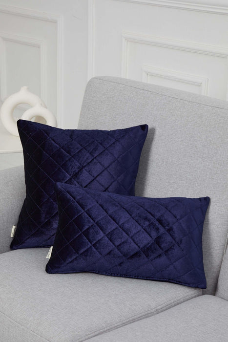 Boho Style Throw Pillow Cover made from Velvet, Decorative 18x18 Inches Quilted Handmade Pillow Cover for Modern Home Decoration,K-330 Navy Blue