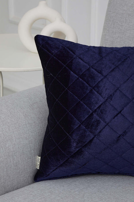 Boho Style Throw Pillow Cover made from Velvet, Decorative 18x18 Inches Quilted Handmade Pillow Cover for Modern Home Decoration,K-330 Navy Blue