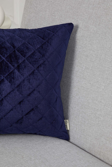 Boho Style Throw Pillow Cover made from Velvet, Decorative 18x18 Inches Quilted Handmade Pillow Cover for Modern Home Decoration,K-330 Navy Blue