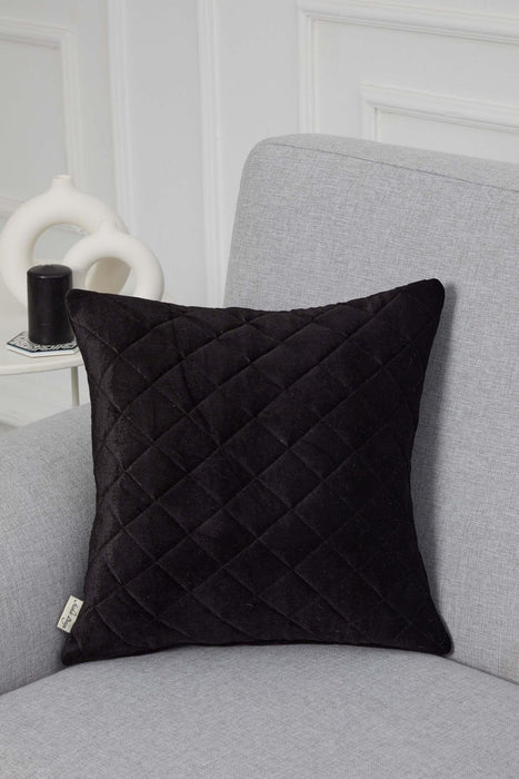 Boho Style Throw Pillow Cover made from Velvet, Decorative 18x18 Inches Quilted Handmade Pillow Cover for Modern Home Decoration,K-330 Black