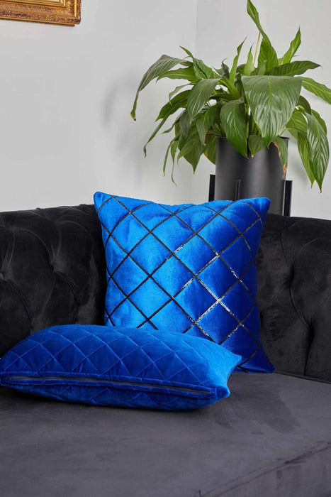 High Quality Velvet Throw Pillow Cover adorned with Sequins, Chic Throw Pillow Cover for Modern Living Rooms, Stylish Cushion Covers,K-342 Sax Blue