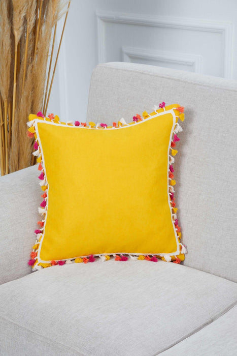 Chic Sofa Throw Pillow Cover with Tassels and Square Stripes, 18x18 Inches Trendy Tasseled Throw Pillow Cover for Sofa and Couch,K-350 Yellow