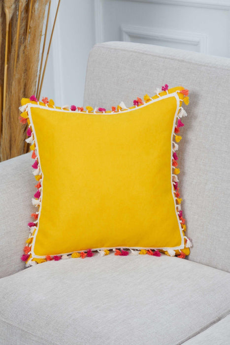 Chic Sofa Throw Pillow Cover with Tassels and Square Stripes, 18x18 Inches Trendy Tasseled Throw Pillow Cover for Sofa and Couch,K-350 Yellow