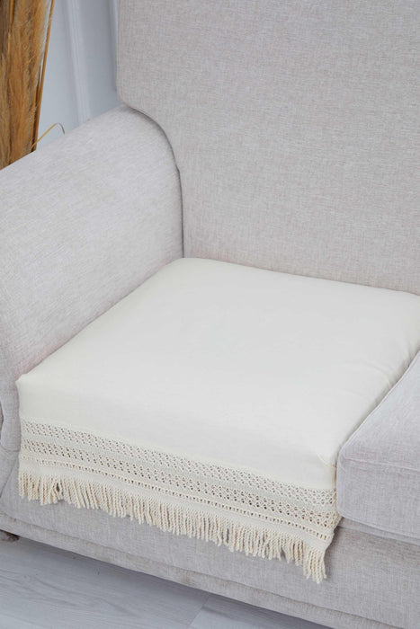 Handmade Bohemian Fringe Sofa Cover 1 Seater SlipCover Couch Slipcover Living Room Plain Couch Protector Sofa Cover for Modern Homes,KO-25T Ivory