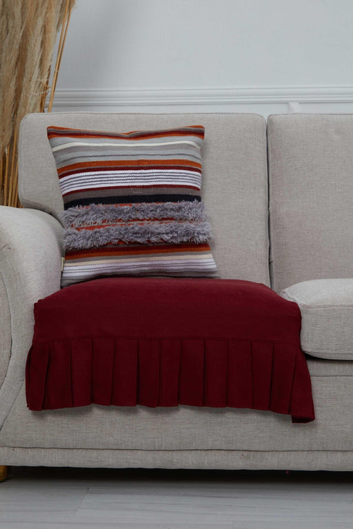 Pleated Reversible Knitted Polyester Decorative Armchair Shawl and Throw Blanket Furniture Protector Washable Cover for Family,KO-27 Maroon