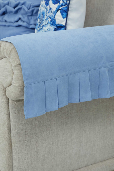 Pleated Reversible Knitted Polyester Decorative Sofa Shawl and Armrest Cover Set Furniture Protector Washable Couch Cover for Family,KTK-4 Baby Blue