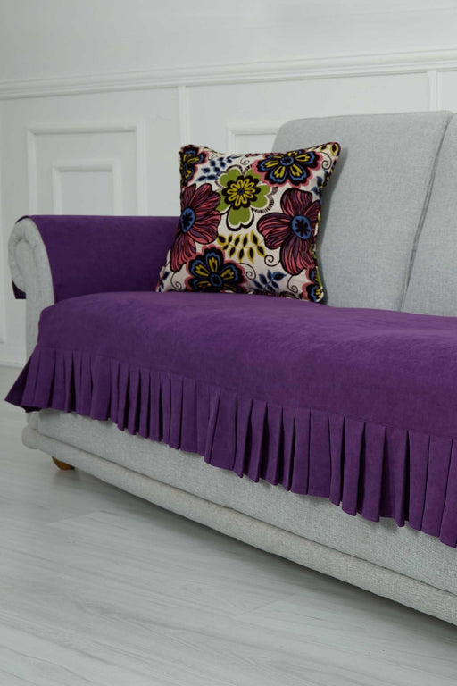 Pleated Reversible Knitted Polyester Decorative Sofa Shawl and Armrest Cover Set Furniture Protector Washable Couch Cover for Family,KTK-5 Purple