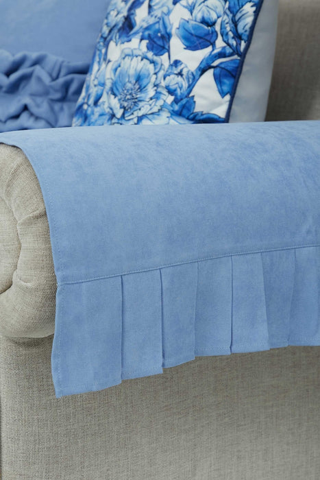 Pleated Reversible Knitted Polyester Decorative Sofa Shawl and Armrest Cover Set Furniture Protector Washable Couch Cover for Family,KTK-5 Baby Blue