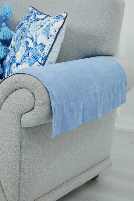 Pleated Reversible Knitted Polyester Decorative Sofa Shawl and Armrest Cover Set Furniture Protector Washable Couch Cover for Family,KTK-5 Baby Blue