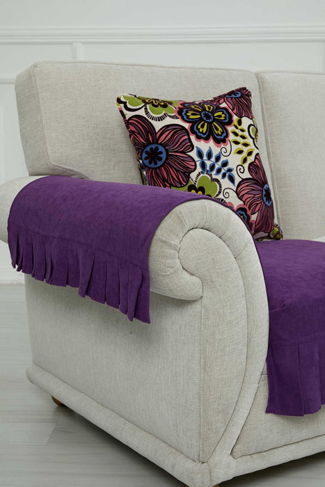 Pleated Reversible Knitted Polyester Decorative Armchair Shawl and Armrest Cover Set Furniture Protector Washable Cover,KTK-7 Purple