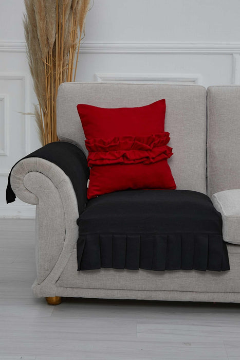 Pleated Reversible Knitted Polyester Decorative Armchair Shawl and Armrest Cover Set Furniture Protector Washable Cover,KTK-7 Black