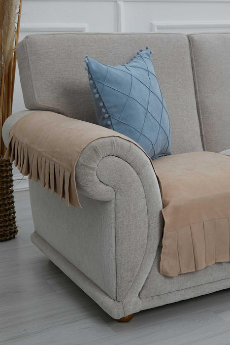 Pleated Reversible Knitted Polyester Decorative Armchair Shawl and Armrest Cover Set Furniture Protector Washable Cover,KTK-7 Mink