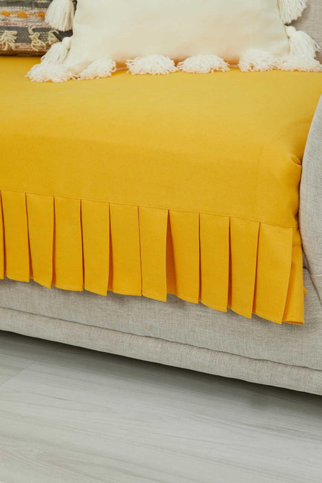 Pleated Reversible Knitted Polyester Decorative Sofa Shawl Set and Throw Blanket Furniture Protector Washable Couch Cover for Familya,KTK-8 Yellow