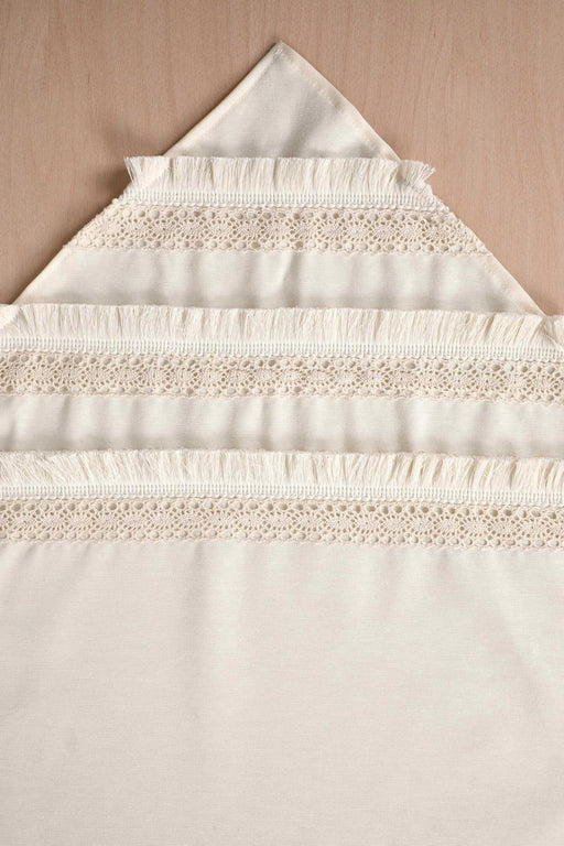 Table Runner Handmade Embroidery and Tassels 16 x 48 inches Machine Washable Fringed Handicraft Table Cloth for Wedding, Parties,R-45O Ivory