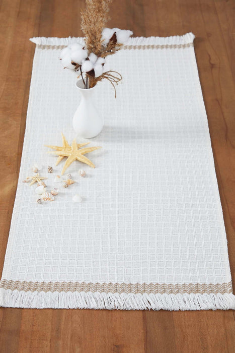 Natural Cotton Table Runner with Textured Weave and Tassel Trim, Handmade 36x16 Inches Chic Plain Table Runner, Modern Table Decoration,R-60 Ivory - Mink