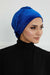 Velvet Elastic Instant Turban Bonnet Cap with Handmade Rose Detail at the Back Side, Soft Plain Color Velvet Pre-Tied Turban Hijab,B-53K Sax Blue